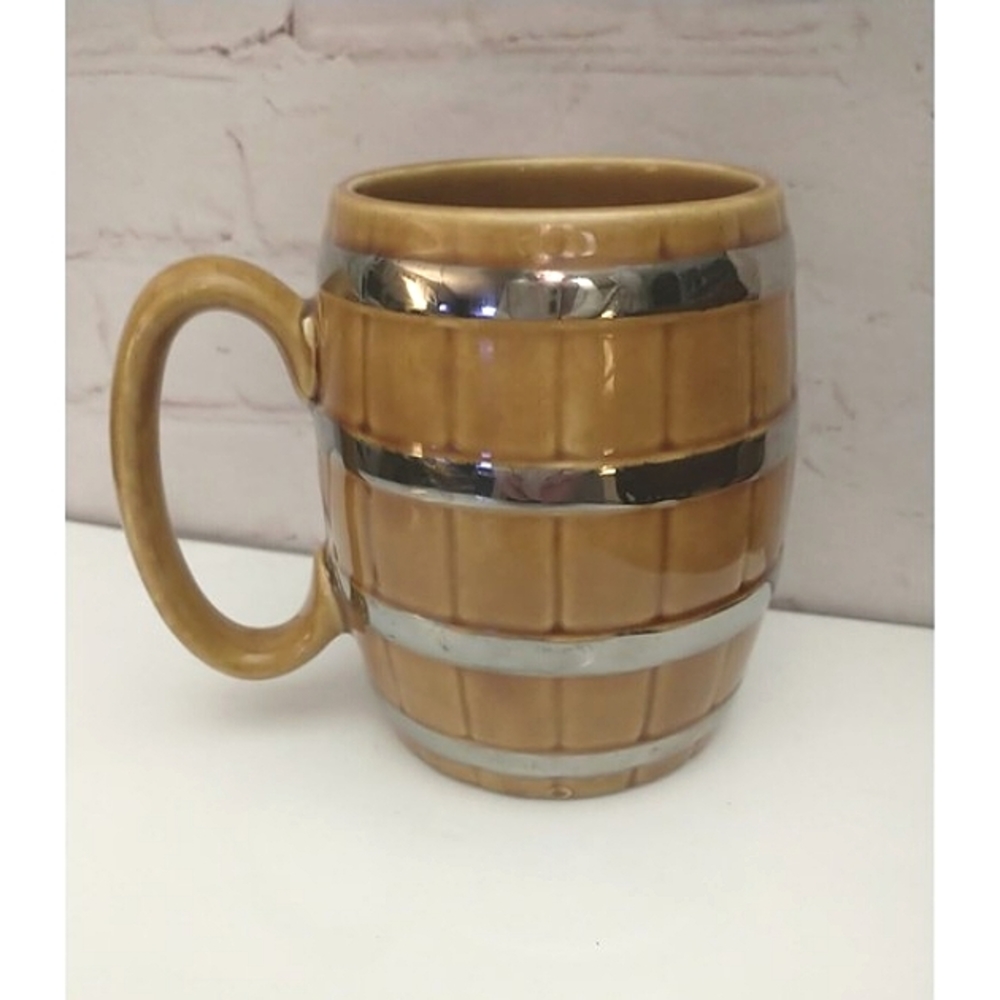 Vintage Lord Nelson Pottery Barrel Mug  Brown & Chrome England